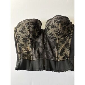Vintage Lady Marlene Lace Bustier 36B Black Nude Boned Zip Corset